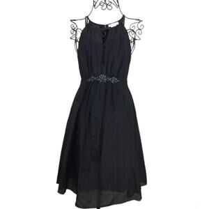 Esley Silk Blend Black Semi-Formal Dress Size SMALL Silver Flower Waist Detail